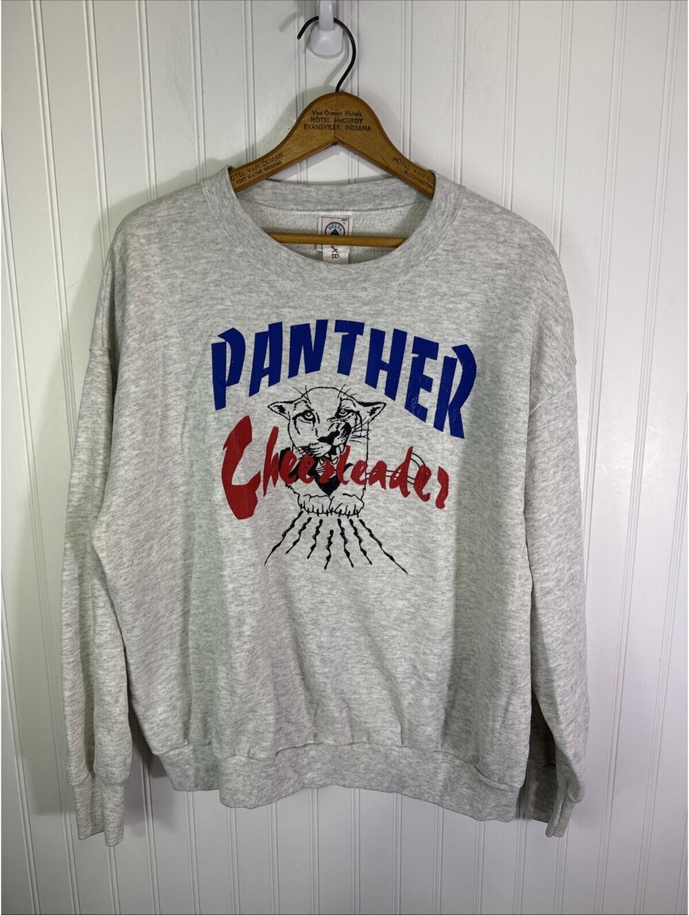 Delta Sweatshirt Womens L Gray Panther Cheerleader Crew Made USA Vintage 90s